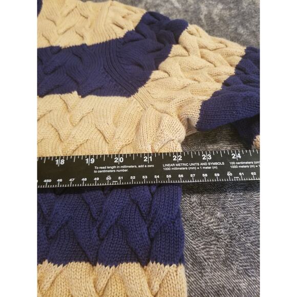 Lands End Women's Sz 1X 16/18 Navy Tan Nautical Striped Twist Cable Knit Sweater - Picture 6 of 8